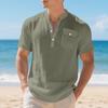 Linen Men's T-Shirt Loose-Fit Casual Workwear Commuter Menswear Short-Sleeved Henley Pocket Shirt