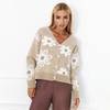 Damen Cropped Floral Jacquard V-Ausschnitt Dickstrick Cardigan Pullover Oberbekleidung