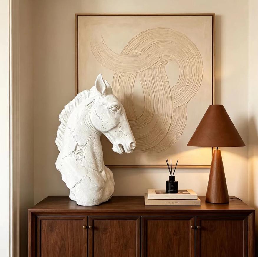 Nordic Resin Horse Head Sculpture Home Decor Livingroom Foyer Art Crafts Fengshui Office Table Horse Decorative Ornaments Gifts