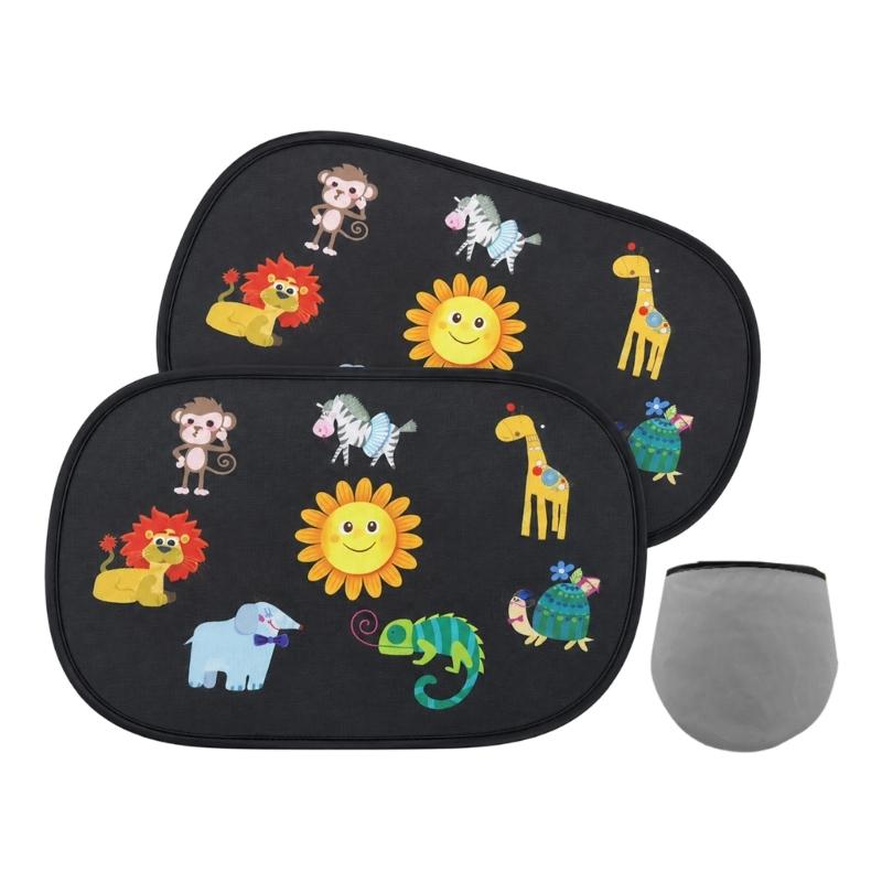 Toddler Car Window Side Glass Sun Shade Cover Pair with Suction Cups, PVC Cartoon Light Panel for Preschool School Runs and Daily Drives