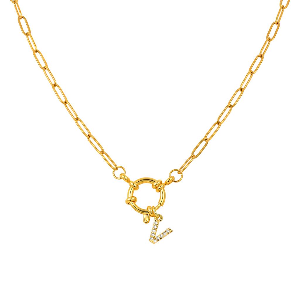 Stainless Steel Plated 18K Gold Stylish Simple Small Square Chain Bubble Buckle Copper 26 Letter Necklace Nc-1887