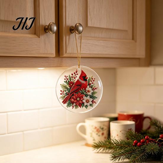 Festive Winter Party Favors Christmas Acrylic Hanging Ornament, Double Side Printed Santa Pendant for Tree Window, Holiday Home Decor Supplies 2D Flat