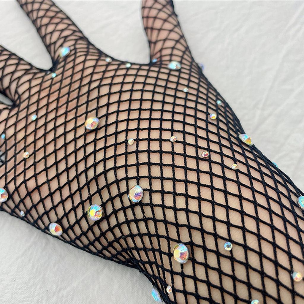 Rhinestones Long Gloves Performance Gloves Mesh Long Gloves With Rhinestones Fishnet Long Gloves Women Dance Gloves