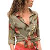 Women Autumn Striped Floral Long Sleeve Button V Neck T Shirt Casual Blouse Tops For Effortless Style And Comfort