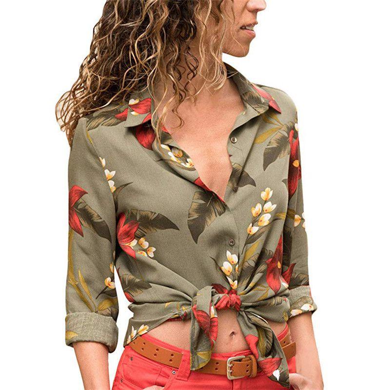 Women Autumn Striped Floral Long Sleeve Button V Neck T Shirt Casual Blouse Tops For Effortless Style And Comfort