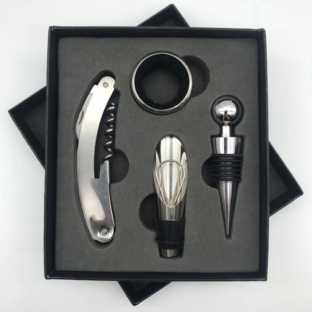 Professional Wine Opener Gift Set Stainless Steel Bottle Opener and Vacuum Stopper Wine Pourer Kitchen Accessories Bar Tool