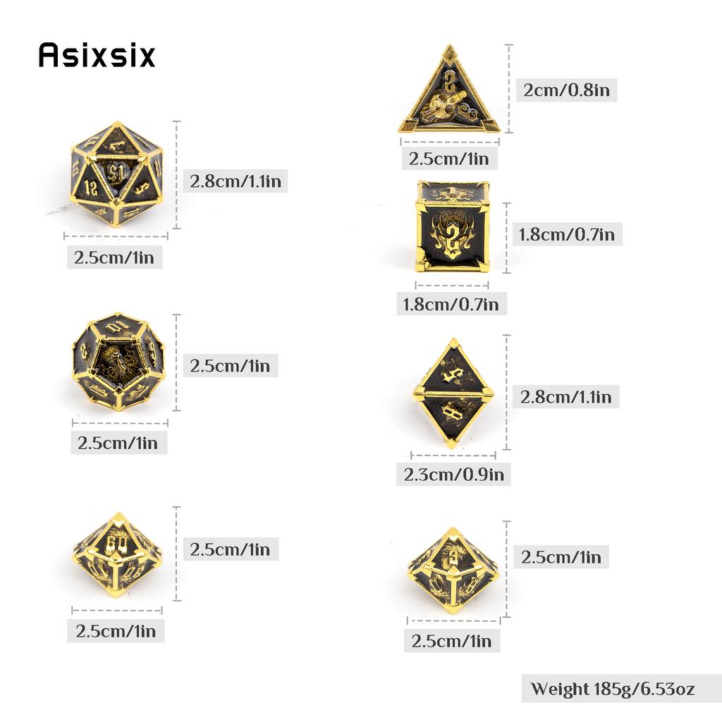 7 Pcs Black Golden Skull Metal Dice Solid Metal Polyhedral Dice Set Suitable for Role-Playing RPG Board Game Card Game