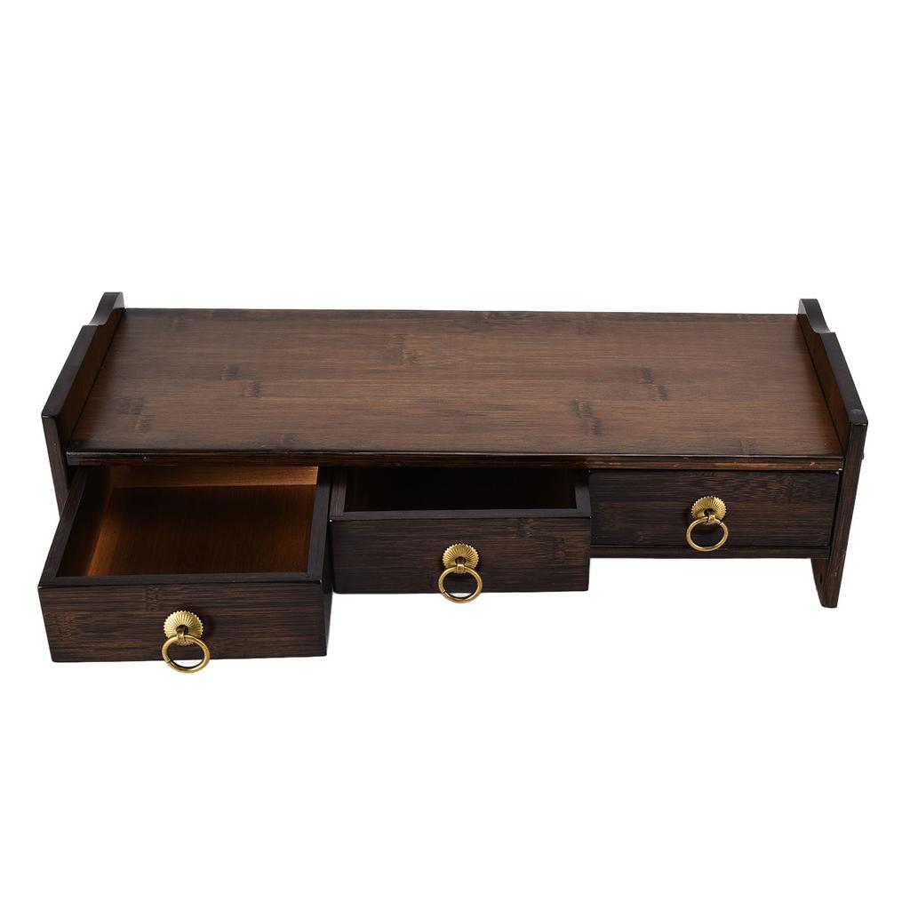 Monitor Stand Bamboo Heightened Non Absorbent Computer Riser with Backplane 3 Drawers for Home