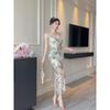 Mature Style Slimming Spaghetti Strap Mesh Print Fishtail Dress