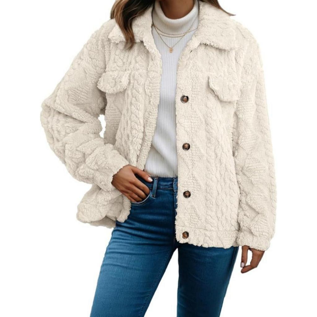 Fall Winter Women's Lapel Fleece Cardigan Long Sleeve Casual Warm Thick Coat For European American
