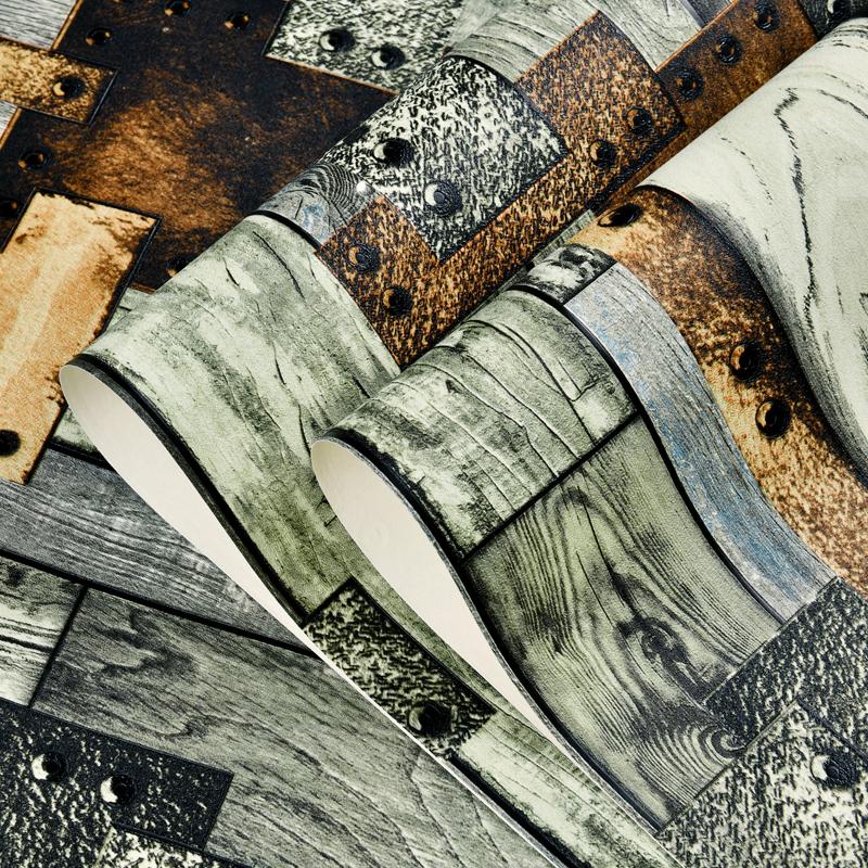 Industrial Retro Wood Grain Wallpaper for Restaurant Home Rivet Decor Papel De Parede Cafe Bar Wallcovering