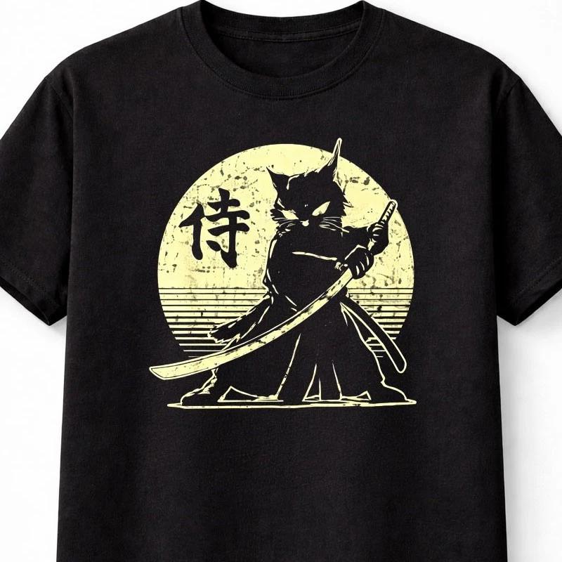 Samurai Cat Japanese Retro Graphic Unisex TShirt S5XL S