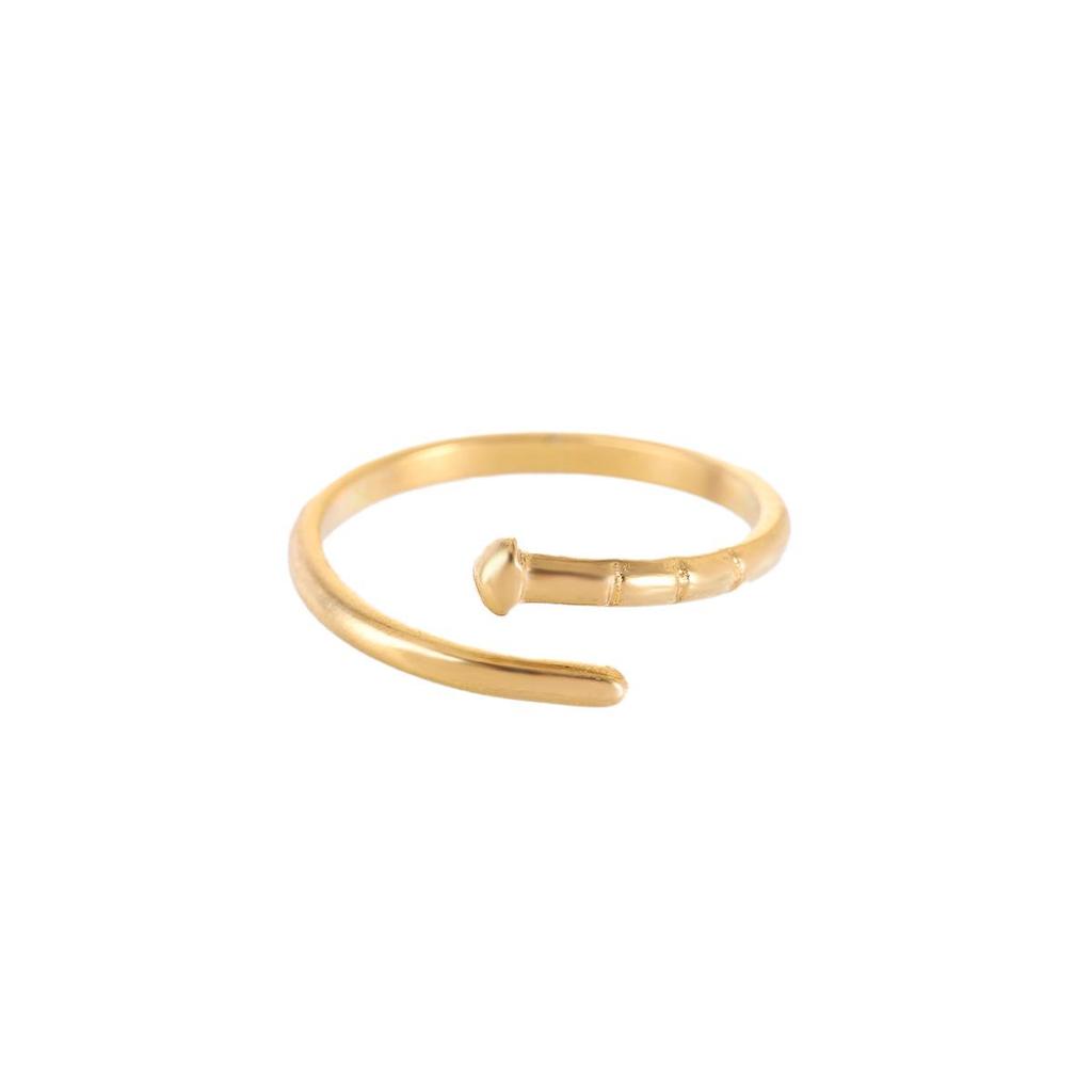 18K Gold Plated Adjustable Stainless Steel Nail Ring for Women - Simple and Fashionable