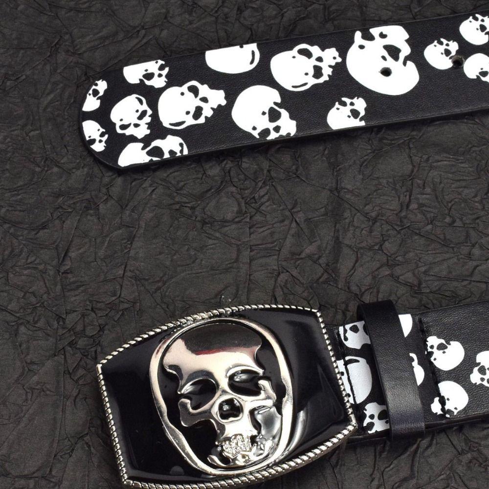 Pu Leather Skull Print Belt Punk-Style Halloween Skeleton Waistband  Jeans Decoration
