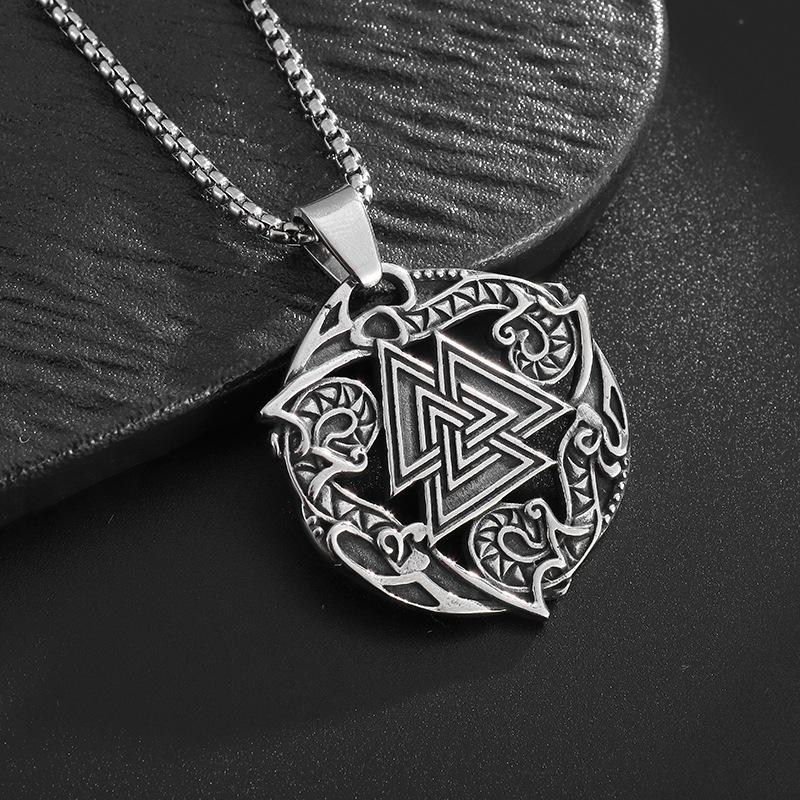 New Stainless Steel Viking Rune Pendant European and American Retro Stacked Triangle Titanium Steel Necklace