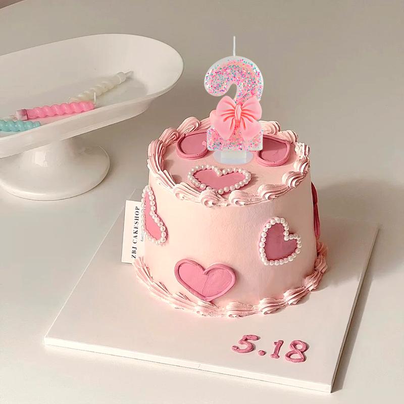 3D Number Cake Decorating Candles Cute Pink Bow Baby Girl Birthday Cake Topper Decor Wedding Party Supplies 0-9 Digital Candle