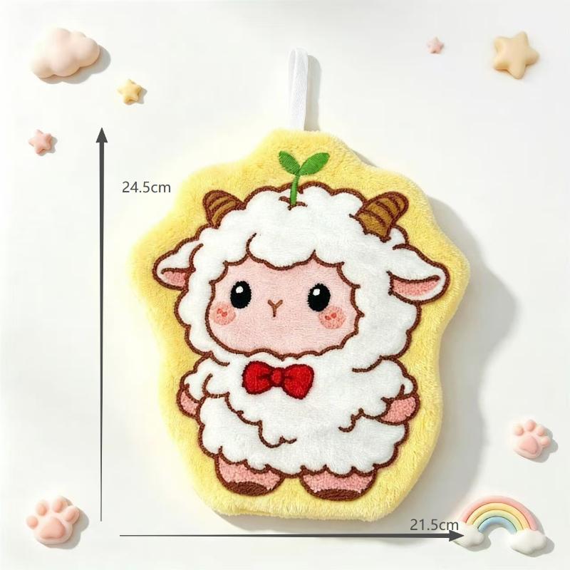 Cute Sheep Shaped Hand Towel Super Absorbent Soft Coral Fleece With Loop For Bathroom Kitchen Use