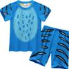 Kids Boys Girls Anime Cartoon Blue Monster Tiger Printed Short Sleeves T Shirt Shorts Pants Clothes Set