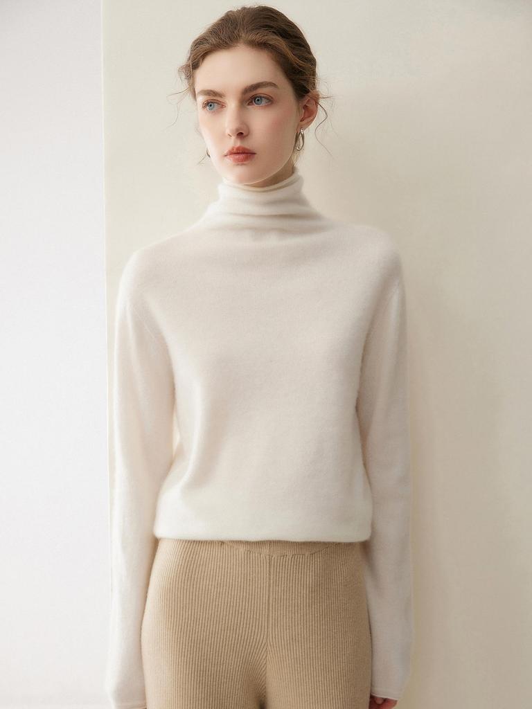 Women's Slim-Fit 100% Cashmere Turtleneck Sweater - Versatile Autumn/Winter Knitwear