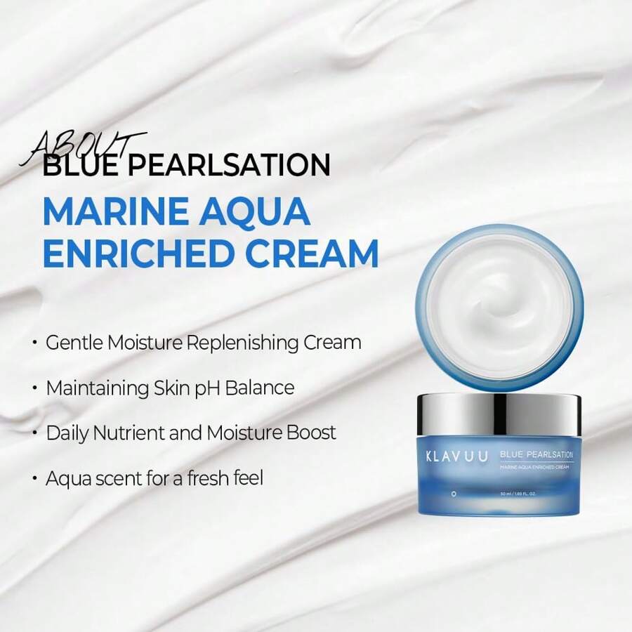 KLAVUU BLUE PEARLSATION MARINE AQUA ENRICHED CREAM 50ml - Hypoallergenic Deep Moisturizer With Apple Water For Nourished, Balanced Skin