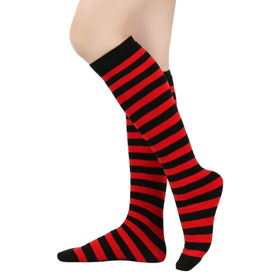 Women Striped Knee-high Socks Colorful Stretchy Knee-length Socks Ribbed Leg Warmers for Costume Party Street Daily Wear