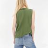 Women's Fashion Loose Standing Collar Button Cotton T-Shirt Color Sleeveless Top
