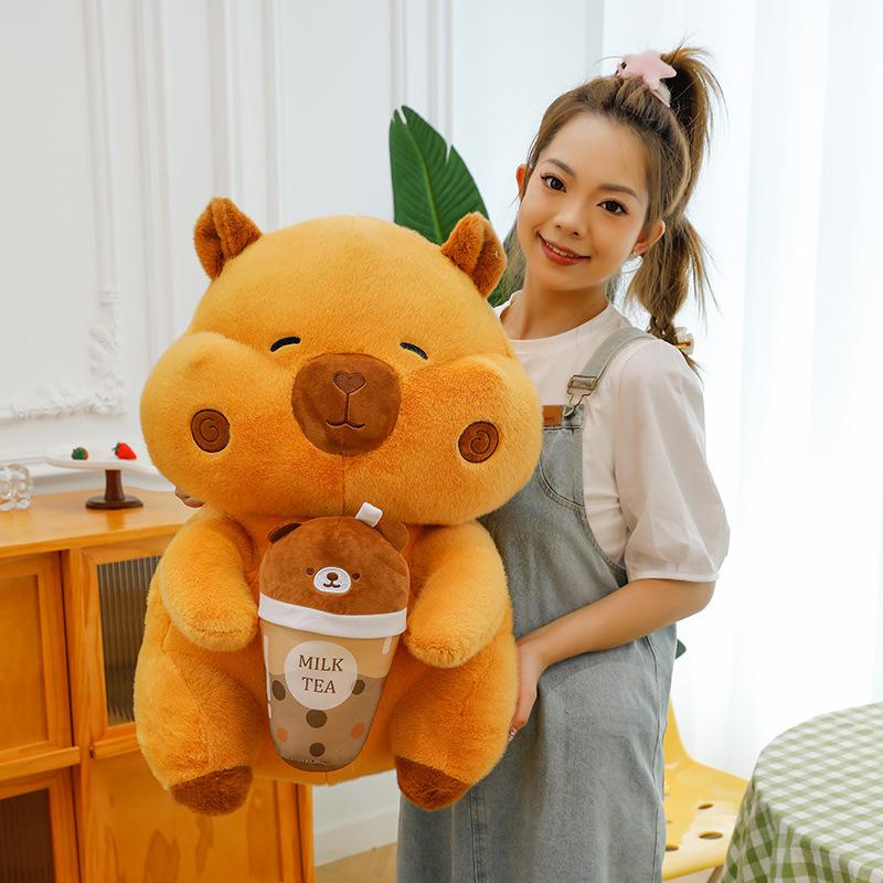 Milk Tea Capybara Plush Toy Cute Cartoon Girl Birthday Holiday Gift Pillow Doll