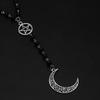Vintage Silvery Moon Cross Pentagram Hollow Pendant Rosary Necklace Gothic Jewelry Versatile Party Travel Daily Wear Style Jewelry Gift