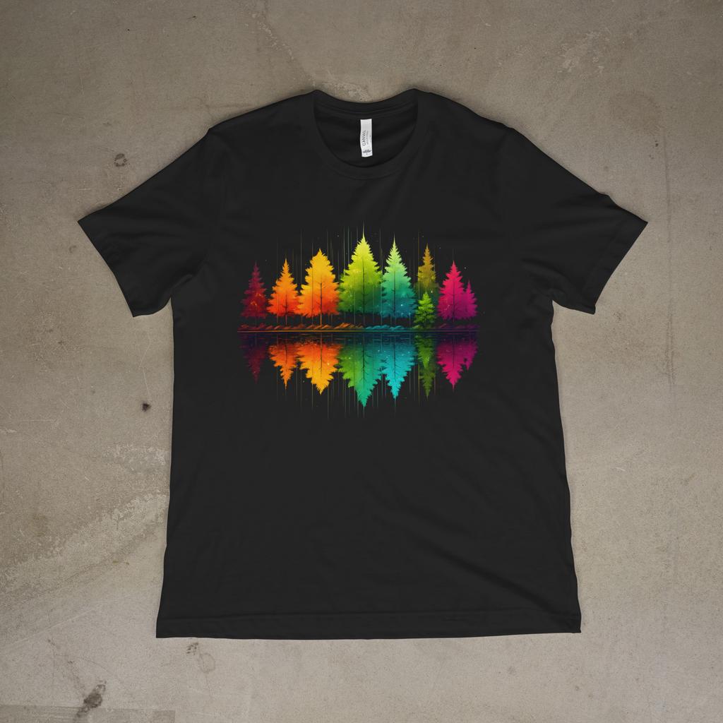 Colorful Forest Reflection T-Shirt Nature Landscape Graphic Unisex Tee