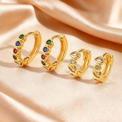 Minimalist Colorful Zircon Hoop Earrings for Women, High Quality Dainty Small Circle Earrings, Aesthetic Jewelry Wedding Gifts