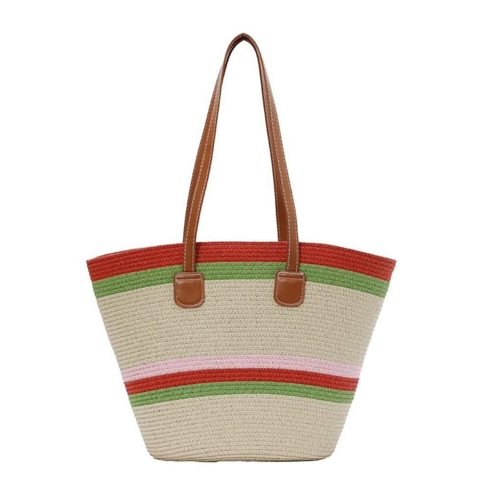 Large Capacity Stripe Woven Tote Bag Polyester Summer Beach Handbag Shopping Straw Bag  School