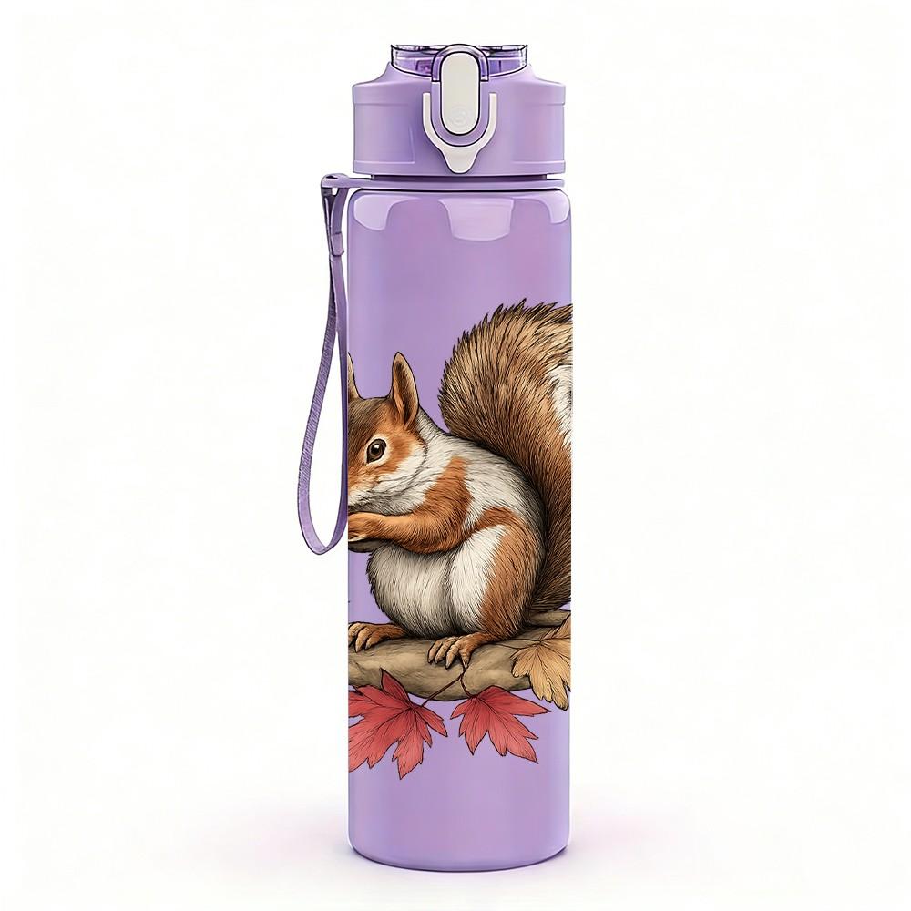 1PC Autumn Leaf Squirrel Print 750ml Color Plastic Sports Water Bottle Leakproof Flip Straw Lid Suitable for Sports Office Home Use