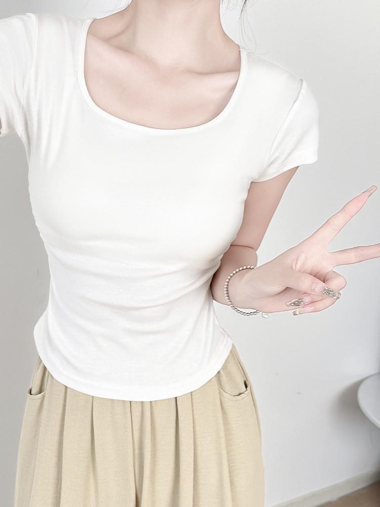 Cotton Short Sleeve T Shirt For Women With Pleated Design For Spring Summer Casual Wear