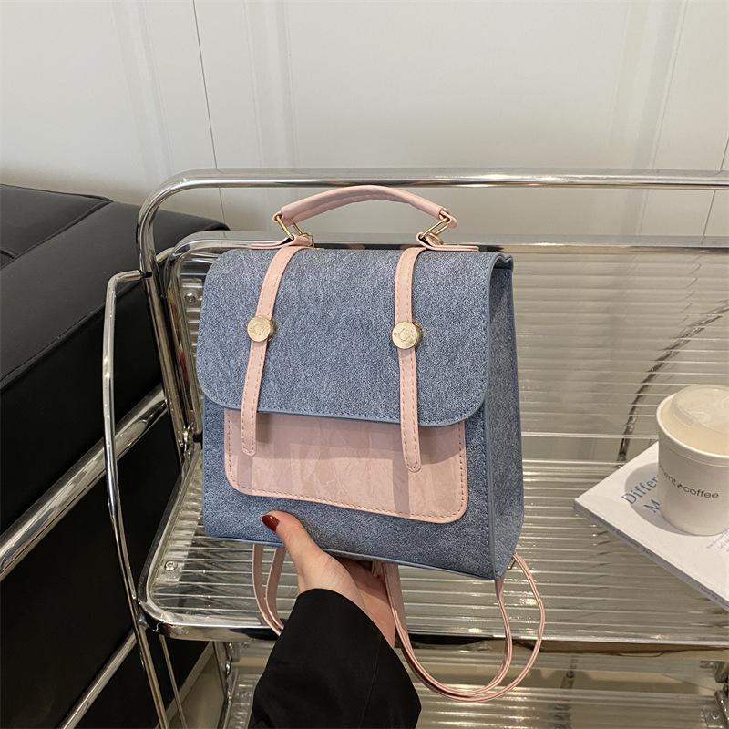 

New retro versatile contrasting colors fashion leisure college style backpack women s personality ins Korean version messenger bag синій