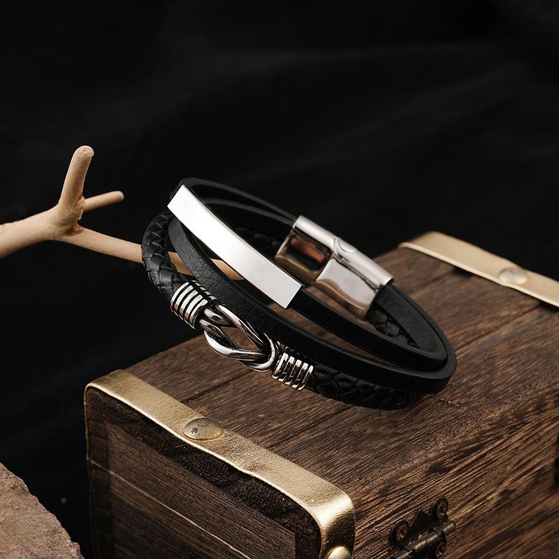 Stylish Stainless Steel Leather Bracelet, Multi-layer Woven Leather Rope Bracelet Bracelet Jewelry