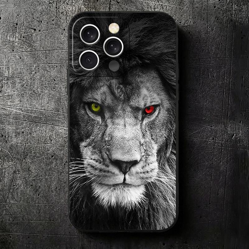 Löwe Männlich Mann König Weiche Handyhülle für iPhone 16 16E 17 Air 15 Pro Max 14 Plus 13 Mini 11 12 7 Schwarze Hülle Rückseite