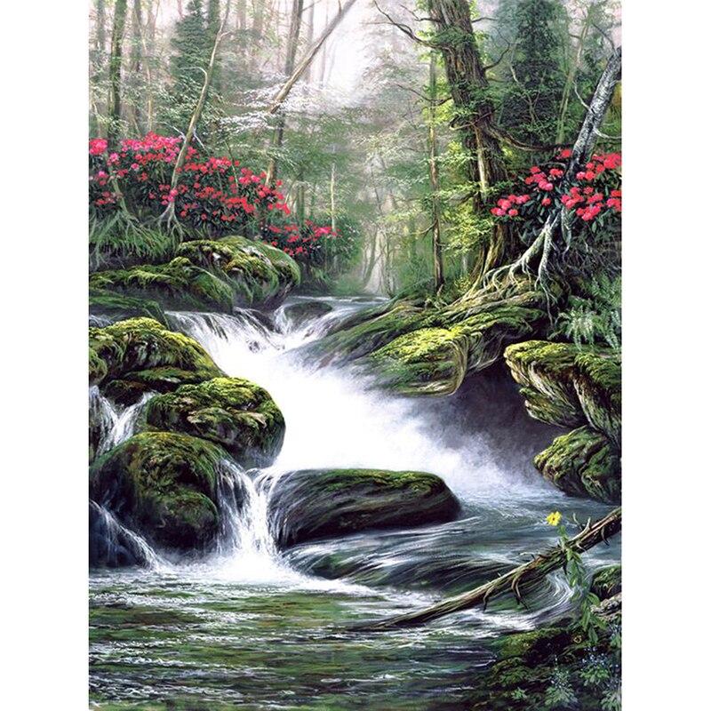 DIY 5D Diamond Painting Waterfall Scenery Cross Stitch Full Round Drill Landscape Diamond Embroidery Mosaic Home Decor