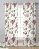 Plant And Flower Watercolor Retro Pink Sheer Curtains for Living Room Decoration Window Curtains Kitchen Tulle Voile Curtains