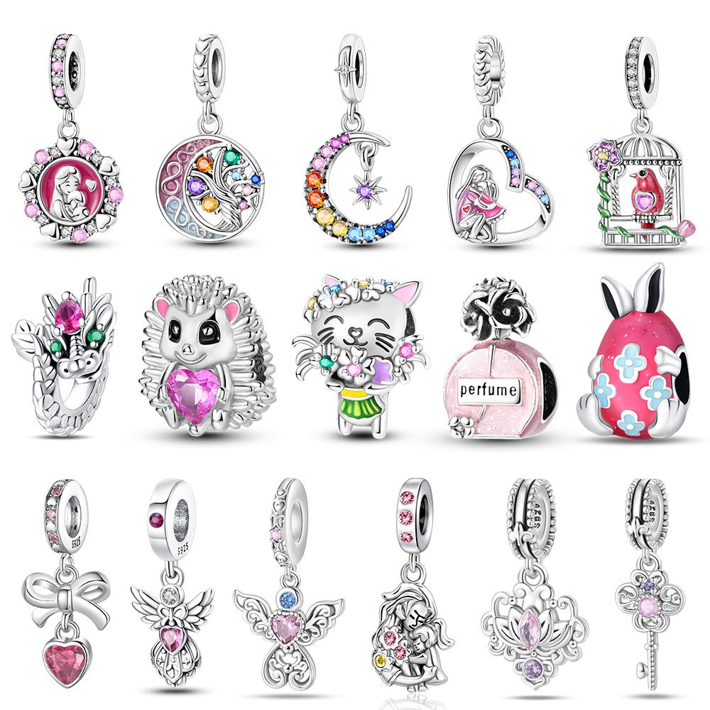 

Original S925 Sterling Silver Pink Zircon Love Bow Dangle Charm Fit Bracelet Trinket Diy Women Jewelry