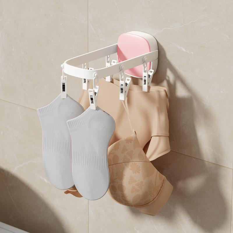 

Wall Mounted Drying Rack Laundry Drying Racks Space Saving Drying Rack with 6 Clips 90 Folding Clothes Racks Hanger рожевий