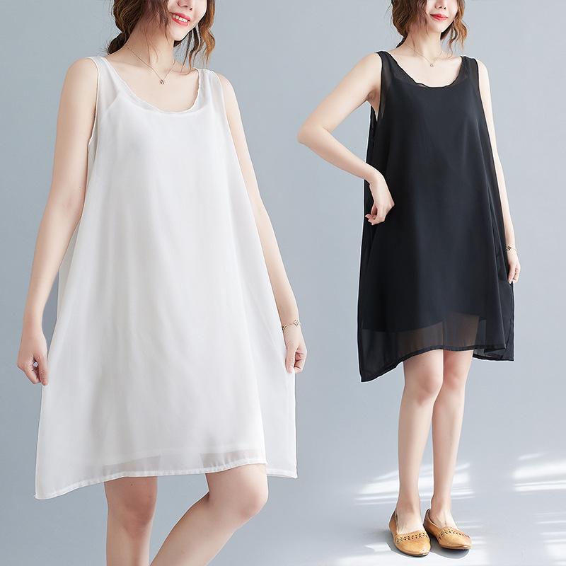 

Real Shot Sleeveless Plus Size Chiffon Vest Dress Plus Size Free Size