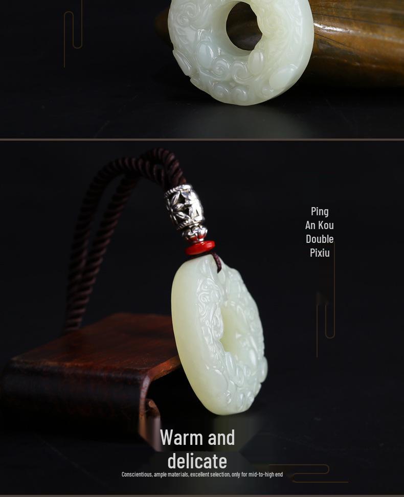Xinjiang Hetian Jade Pixiu Friedensschnalle Anhänger, Unisex mit Zertifikat
