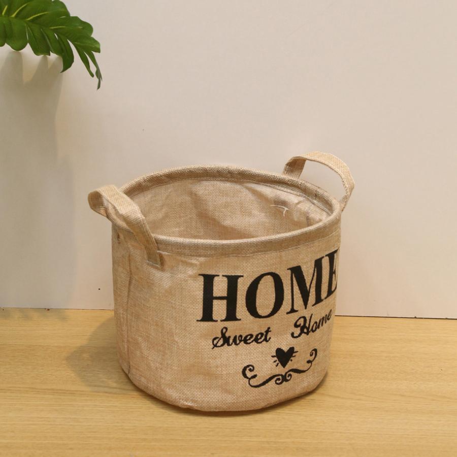 

Letter Print Desktop Small Basket Round Frame Storage Box Folding Waterproof Coating Storage Basket