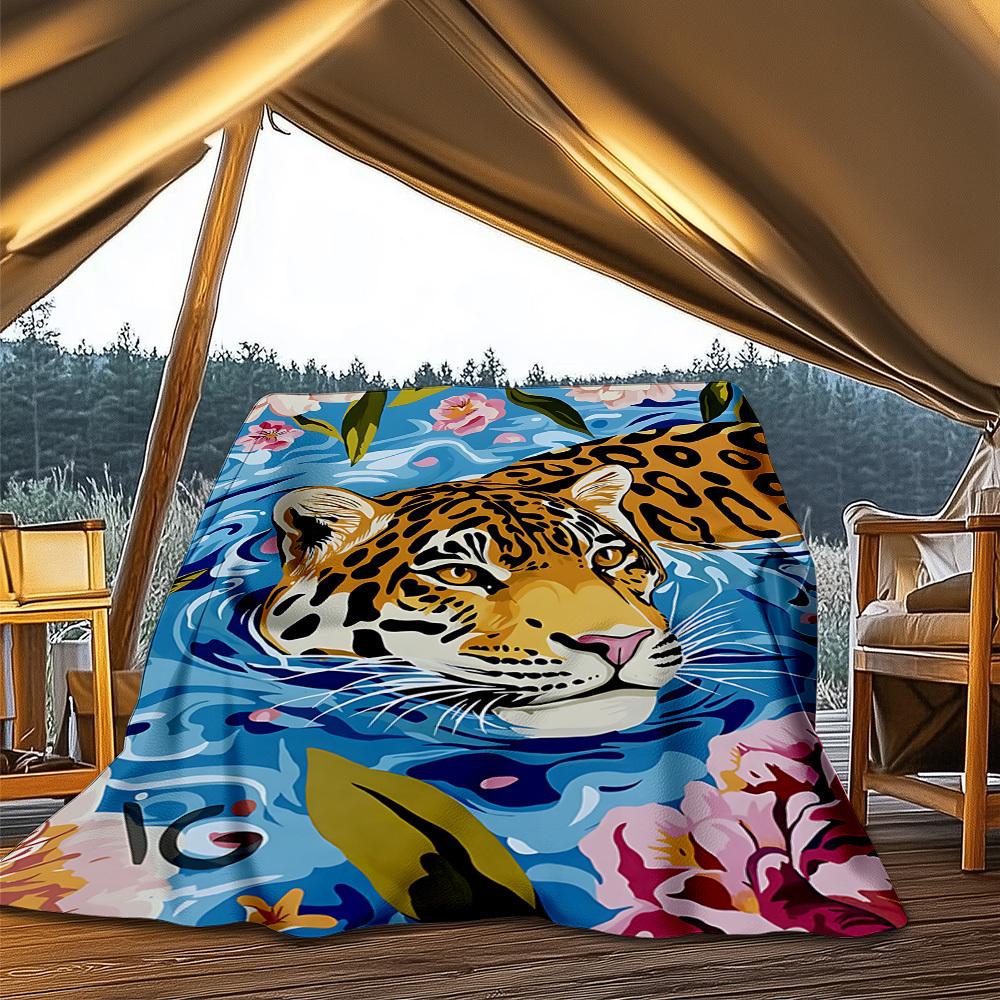 1pc Jaguar Print Print Outdoor Blanket, Lightweight Polyester,