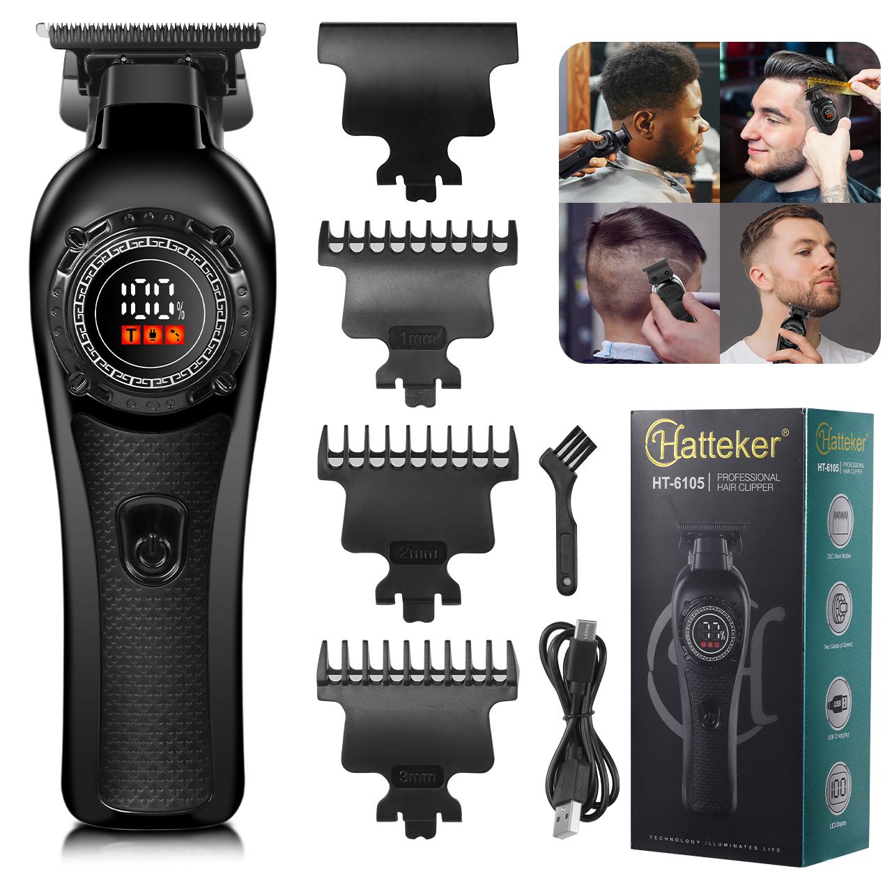 

Hatteker Машинки для стрижки волос Мужские профессиональные машинки для стрижки волос Беспроводные парикмахерские триммер для бороды Перезаряжаемые чёрный