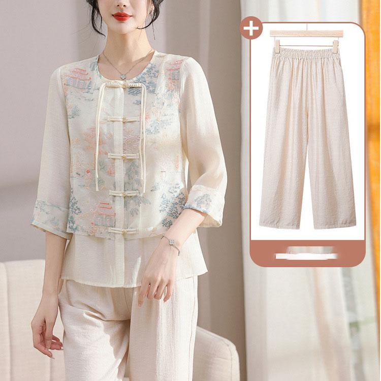 Hedvábný top s výšivkou, módní košile na knoflíky v čínském stylu