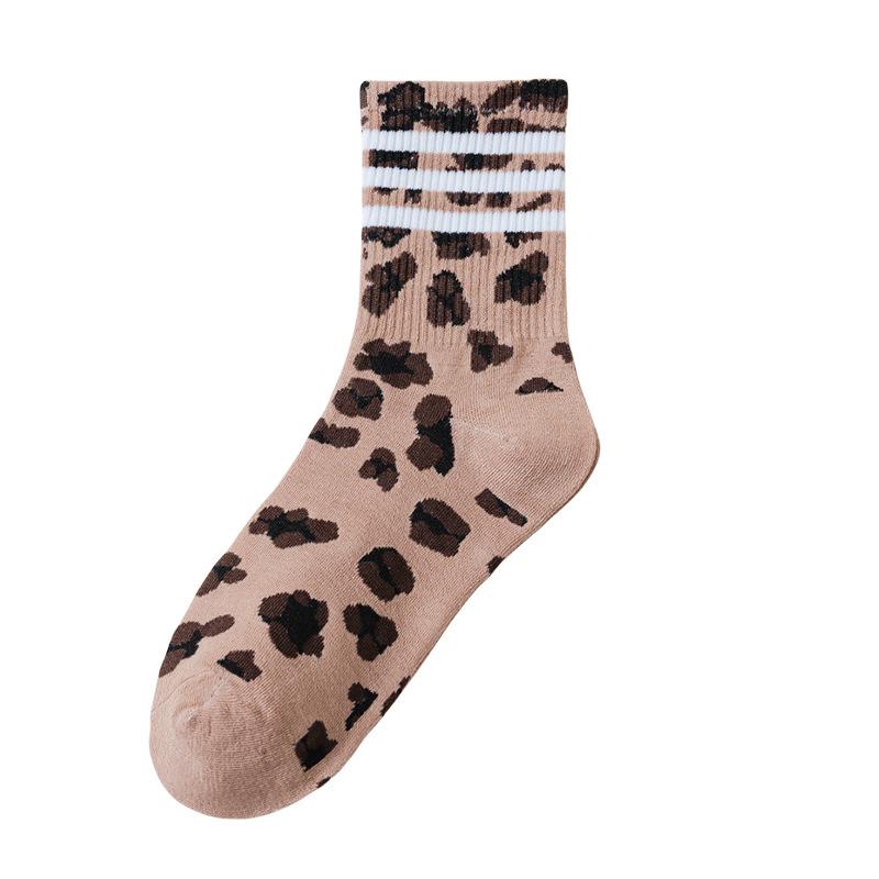 Leopard Print Women's Mid-calf Autumn and Winter Collection, Classic and Versatile Striped Leopard Print Thigh-high Socks