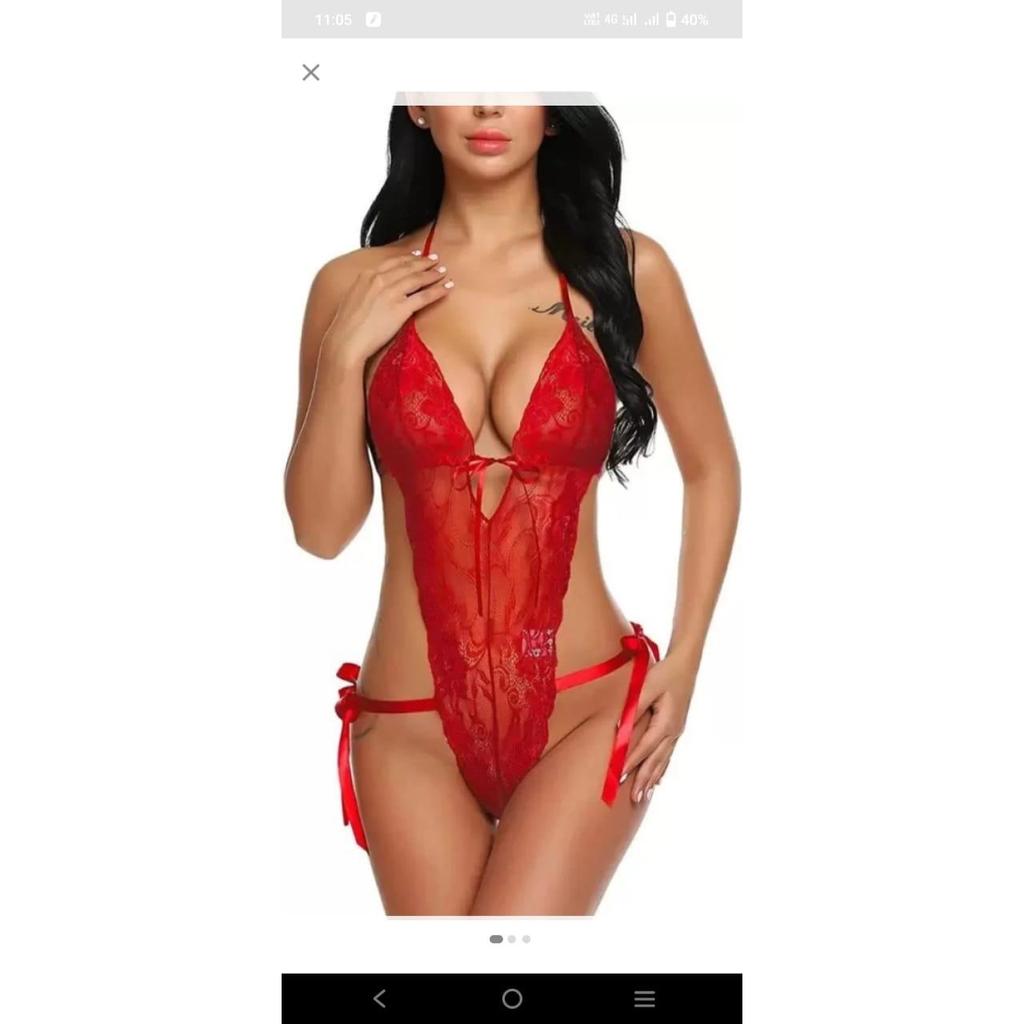 Ladysta Women's Lace Teddy Bodysuit - One-Piece Lingerie V-Neck Nightwear - Free Size (S/M/L)