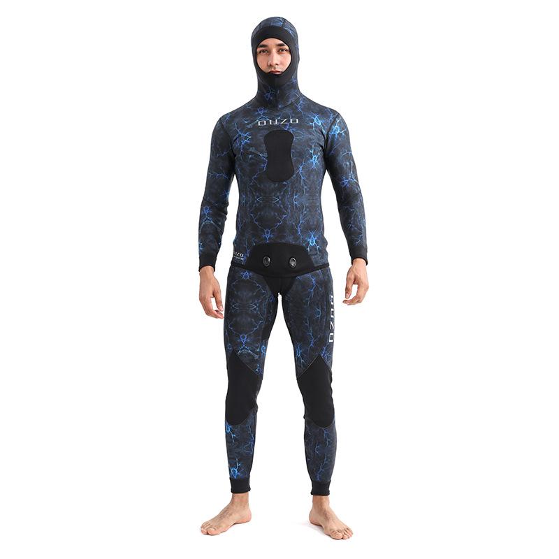 In-Stock Men's 1.5mm Two-Piece Hooded Spearfishing Wetsuit for Cold-Proof Freediving, Swimming, Surfing, and Diving