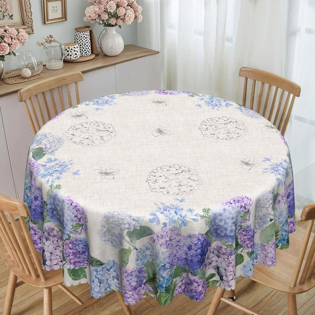 1 Round Rectangular Tablecloth, Summer Tablecloth, Blue-Purple Flower Tablecloth, Hydrangea Pattern Tablecloth